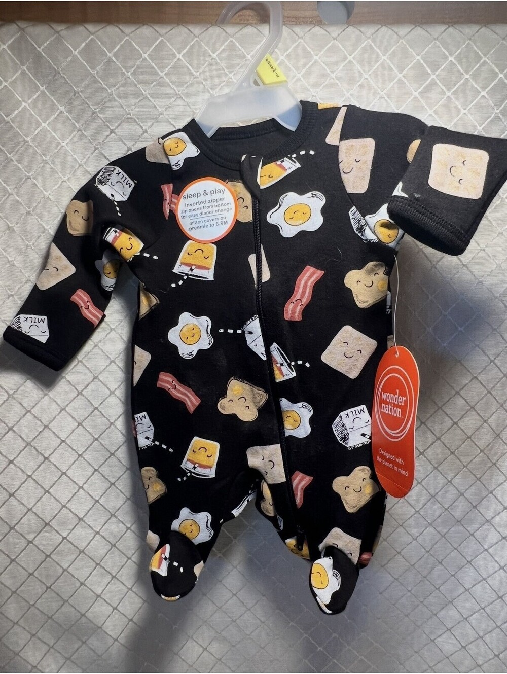 Wonder Nation Sleep & Play ~ Preemie ~ Eggs Bacon Toast NWT